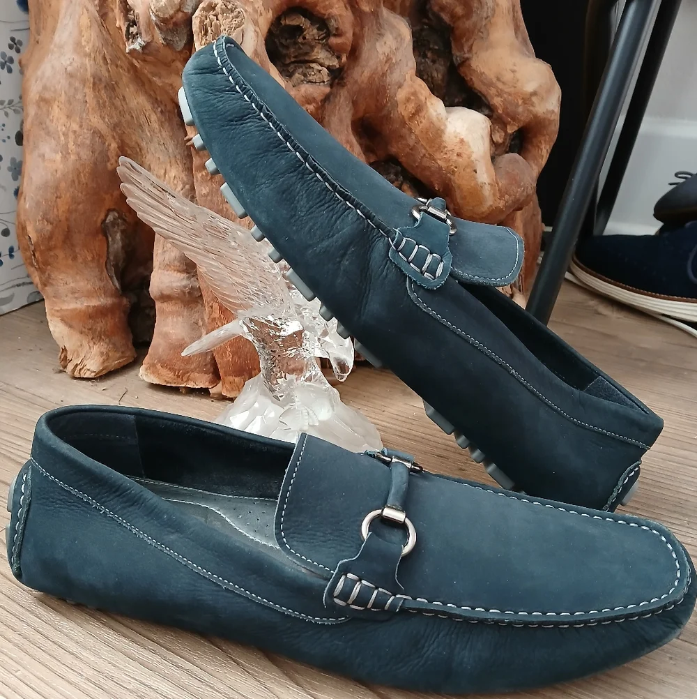 Nordstroms Men’s Size 13 M Blue Leather Horsebit Driving Loafers Moc Toe Shoes